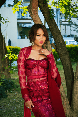 LAYLA: Sequin-Thread Corset Set with Boho Outer